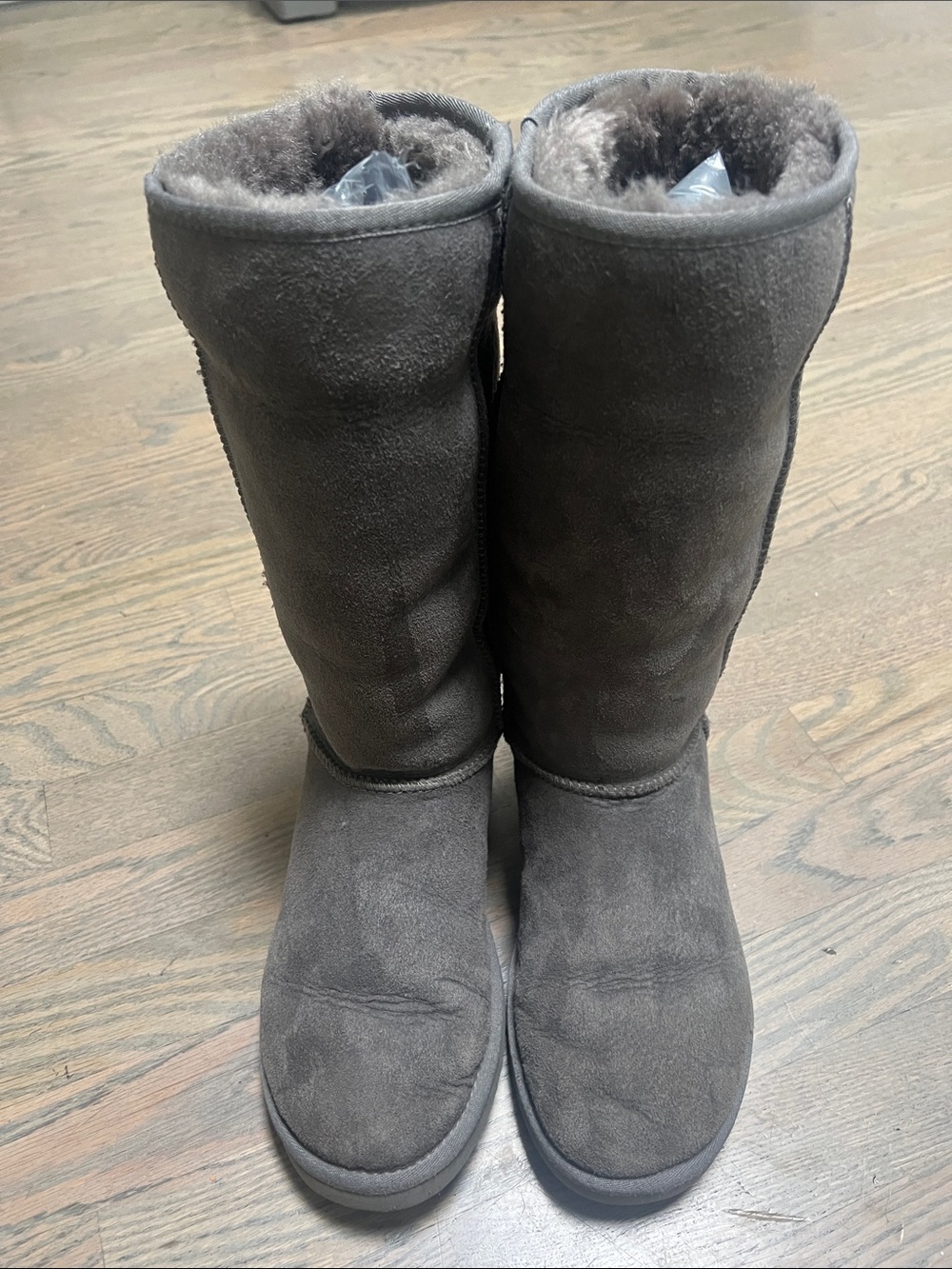 UGG Tall Suede Shearling Boots - Charcoal Gray.  Size 8